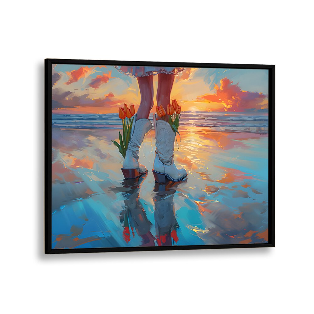 seaside blooms in boots electric wall art prints in Black Plain Frame