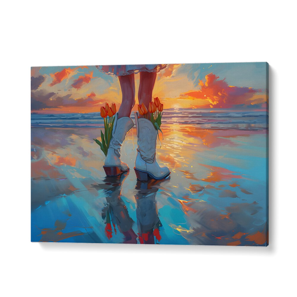 seaside blooms in boots electric wall art prints in Gallery Wrap