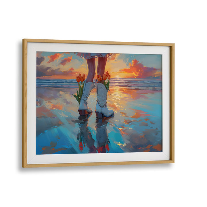 seaside blooms in boots electric wall art prints in Oak Wood Frame With Mount