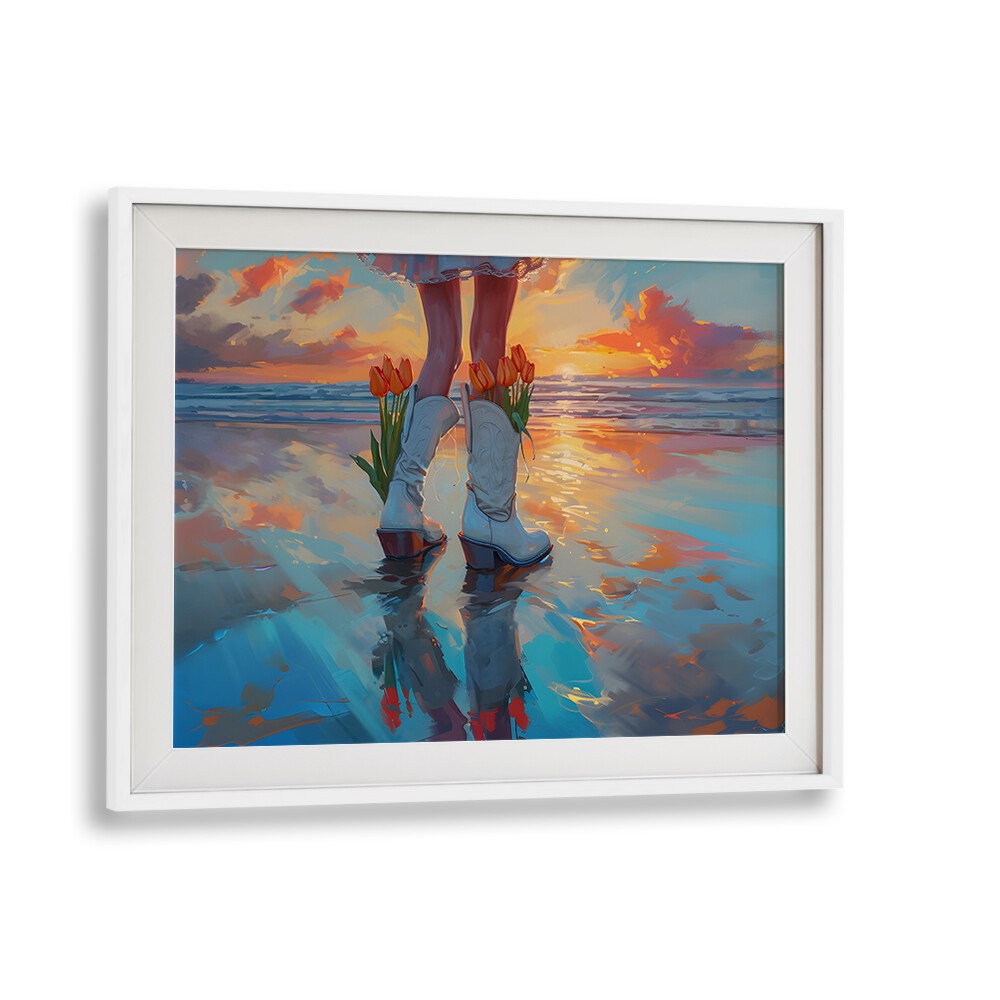 seaside blooms in boots electric wall art prints in White Frame With Mount