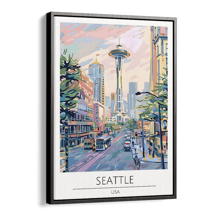 seattle-usa travel posters in Black Floater Frame