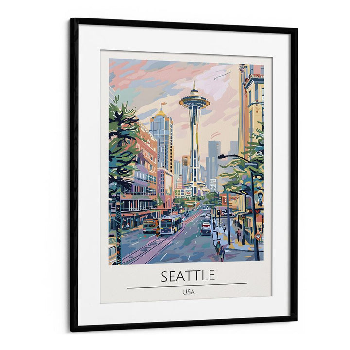 seattle-usa travel posters in Black Frame With Mount