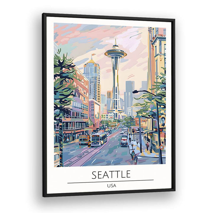 seattle-usa travel posters in Black Plain Frame