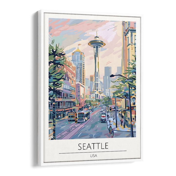 seattle-usa travel posters in White Floater Frame