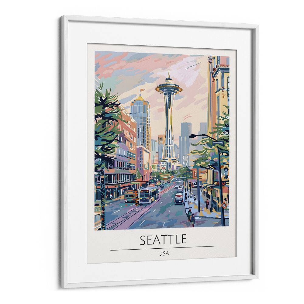 seattle-usa travel posters in White Frame With Mount