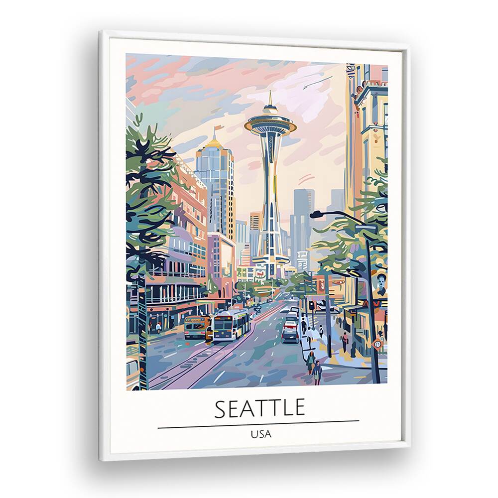 seattle-usa travel posters in White Plain Frame