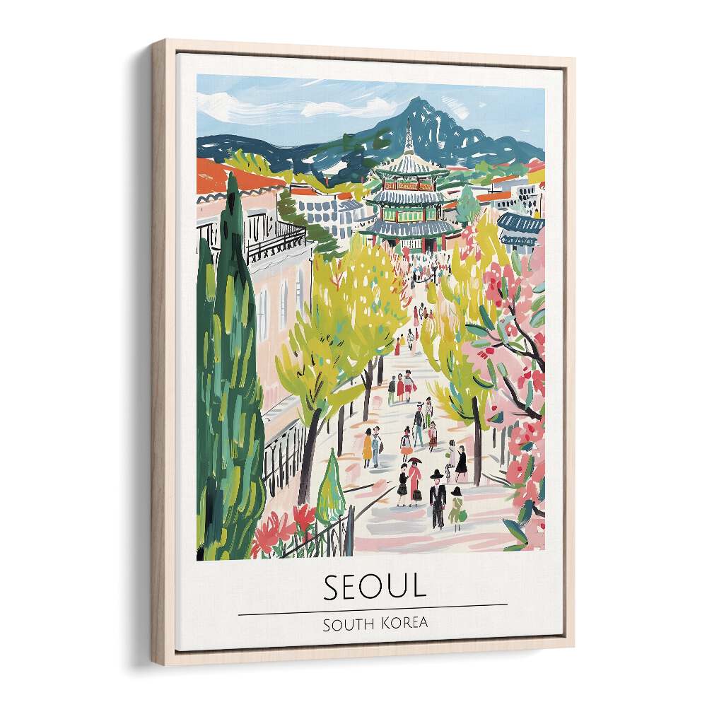 seoul-south korea travel posters in Oak Wood Floater Frame