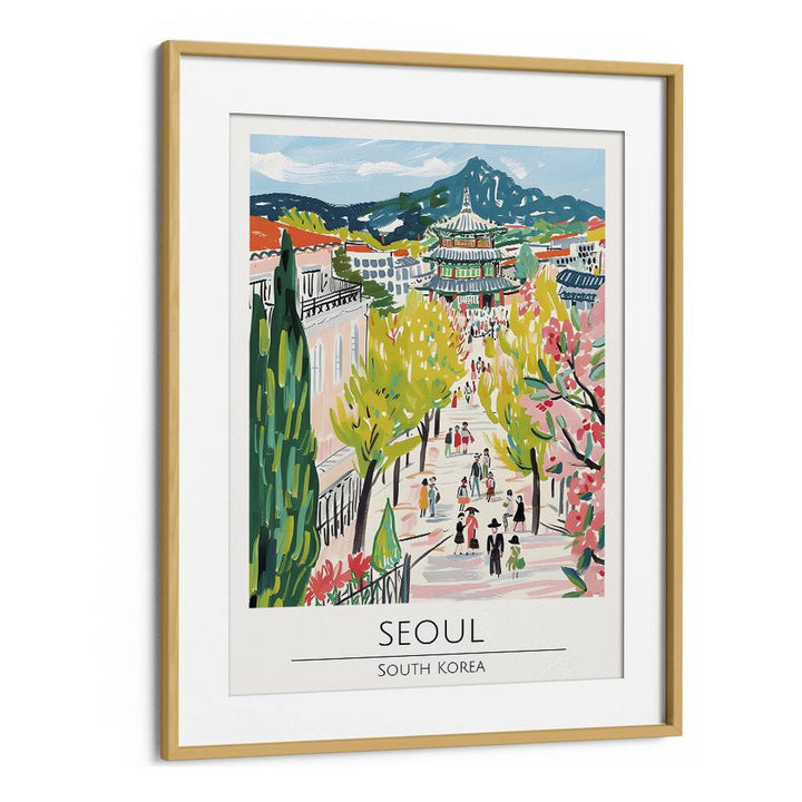 seoul-south korea travel posters in Oak Wood Frame With Mount