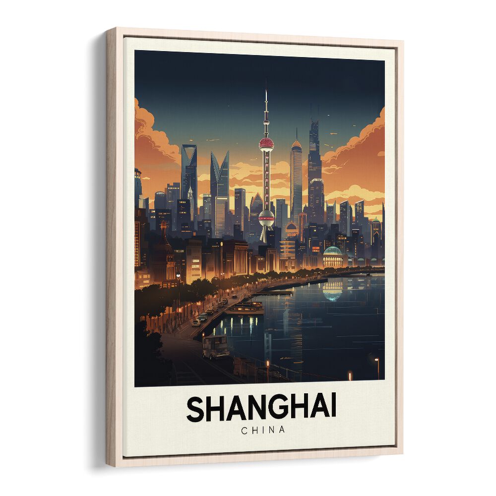 shanghai serenade travel posters in Oak Wood Floater Frame