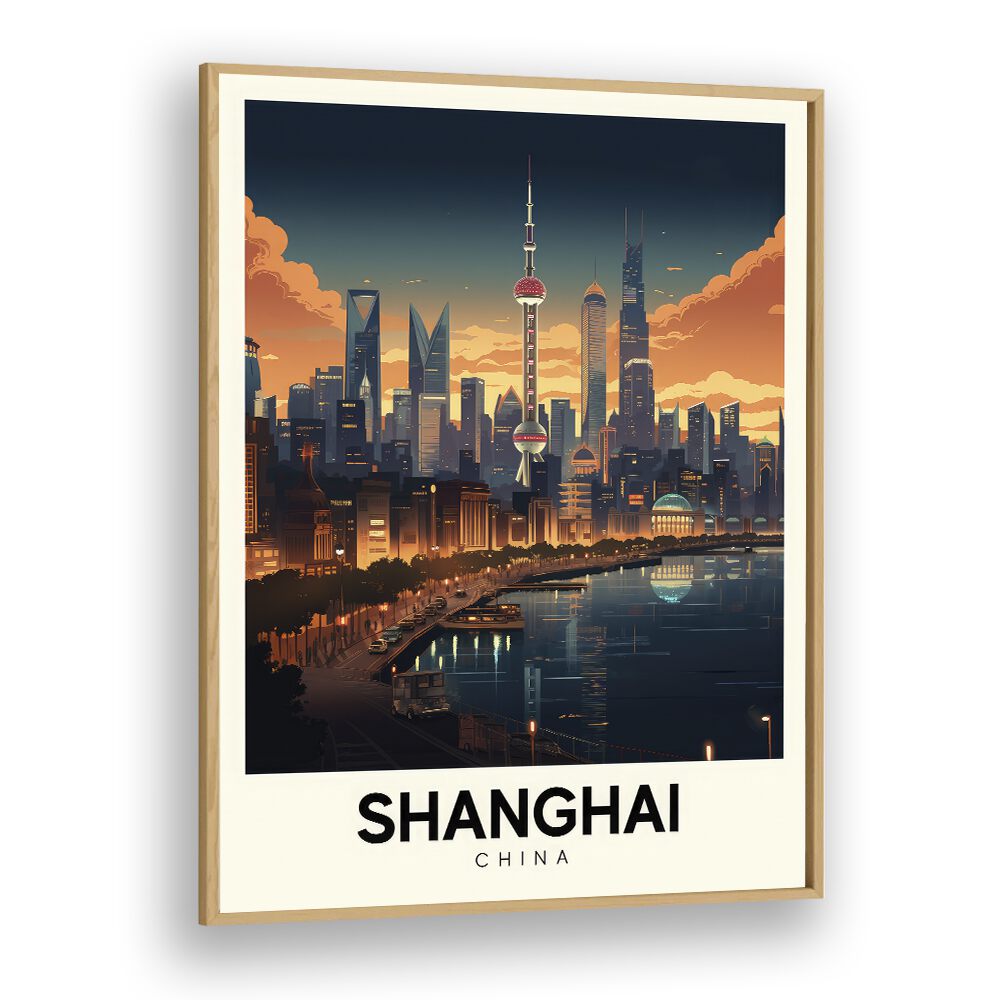 shanghai serenade travel posters in Oak Wood Plain Frame