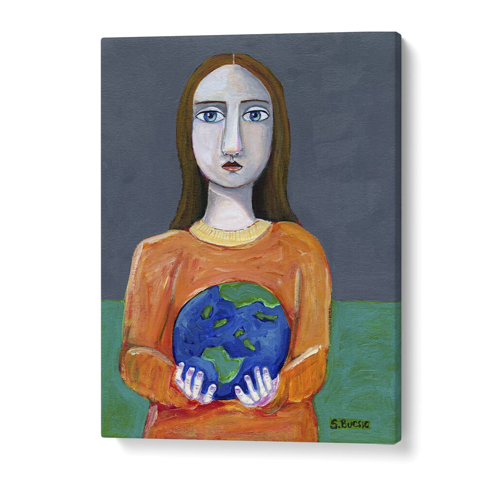 she had the world in her hands women illustration paintings in Gallery Wrap