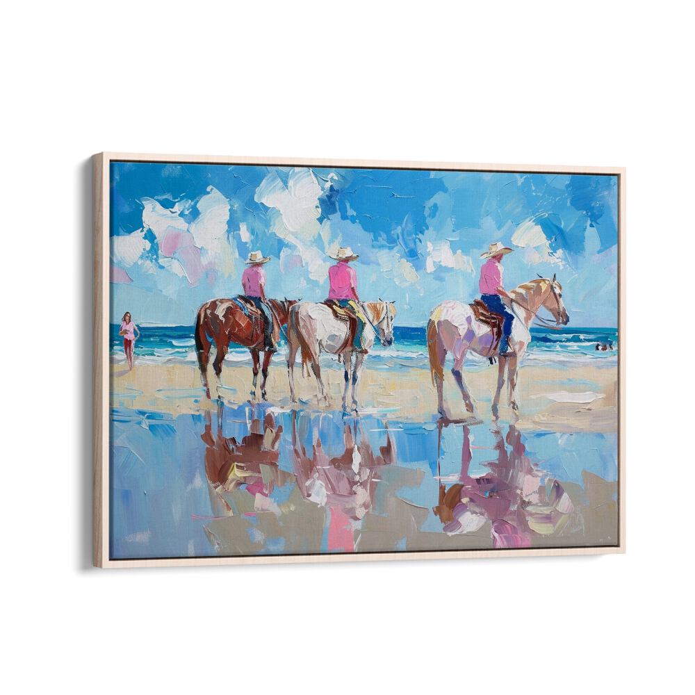 shoreline stroll III electric wall art prints in Oak Wood Floater Frame