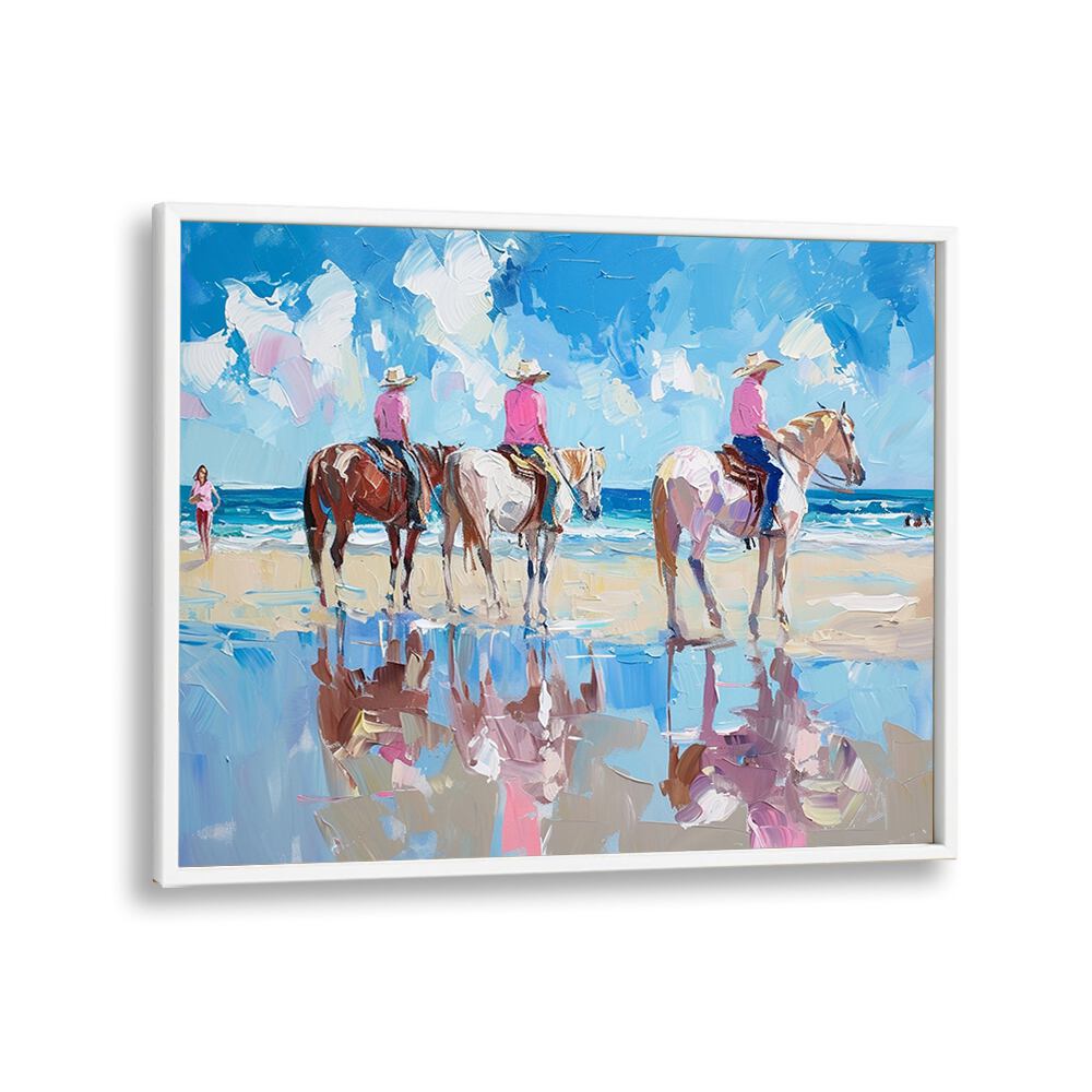 shoreline stroll III electric wall art prints in White Plain Frame