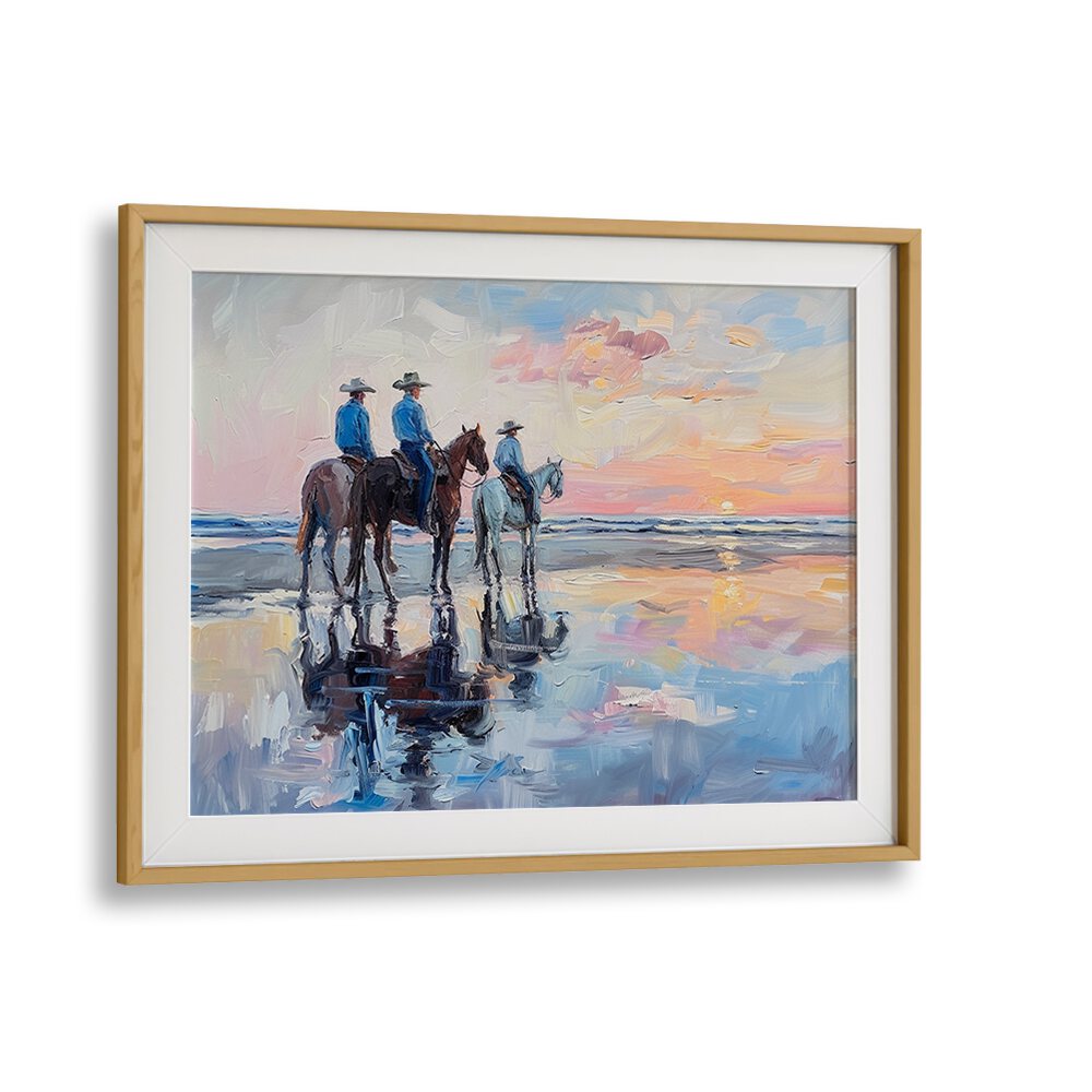 shoreline stroll IV electric wall art prints in Oak Wood Frame With Mount