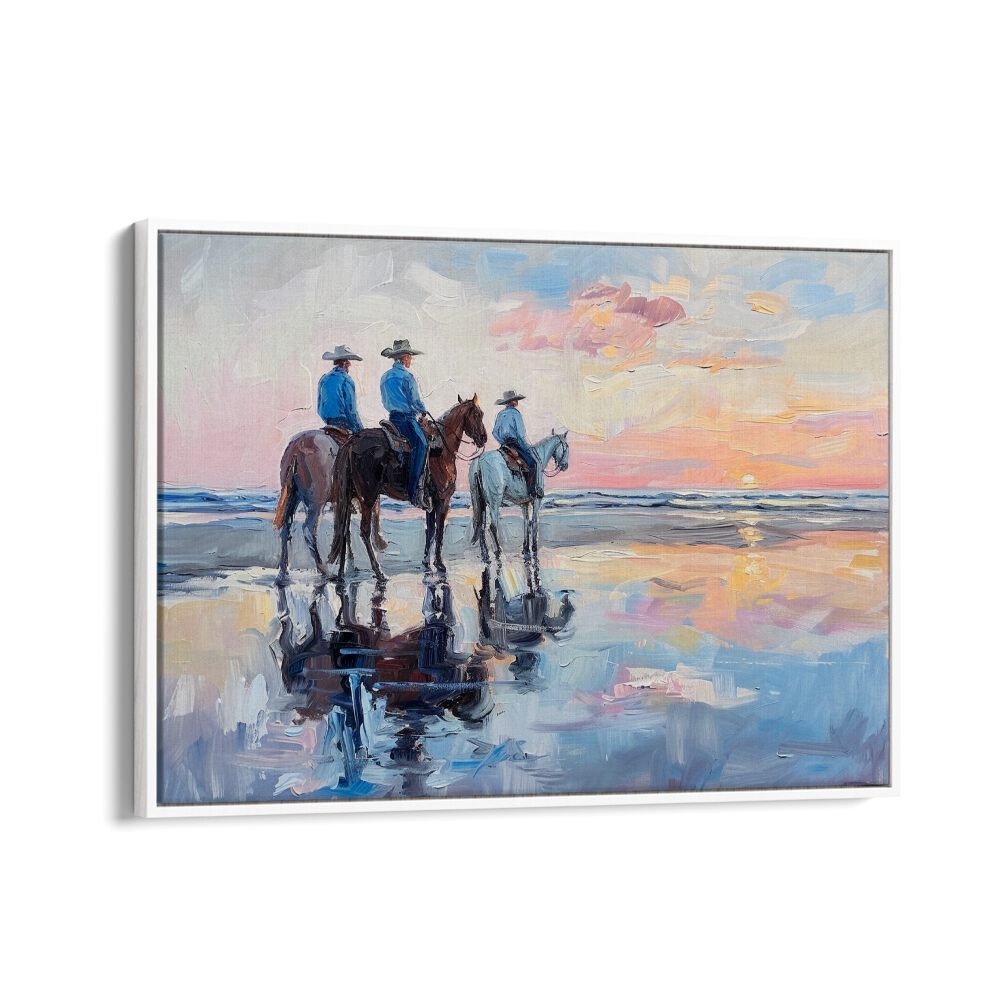 shoreline stroll IV electric wall art prints in White Floater Frame