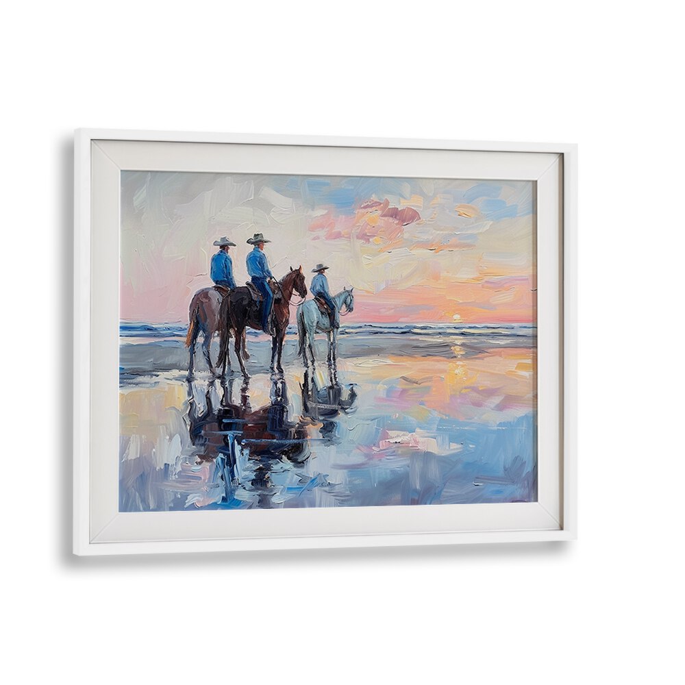 shoreline stroll IV electric wall art prints in White Frame With Mount