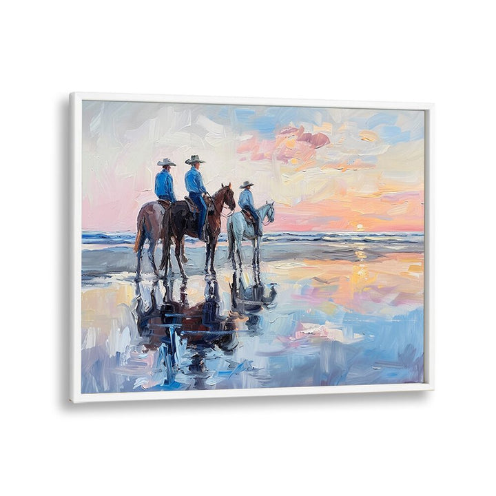 shoreline stroll IV electric wall art prints in White Plain Frame