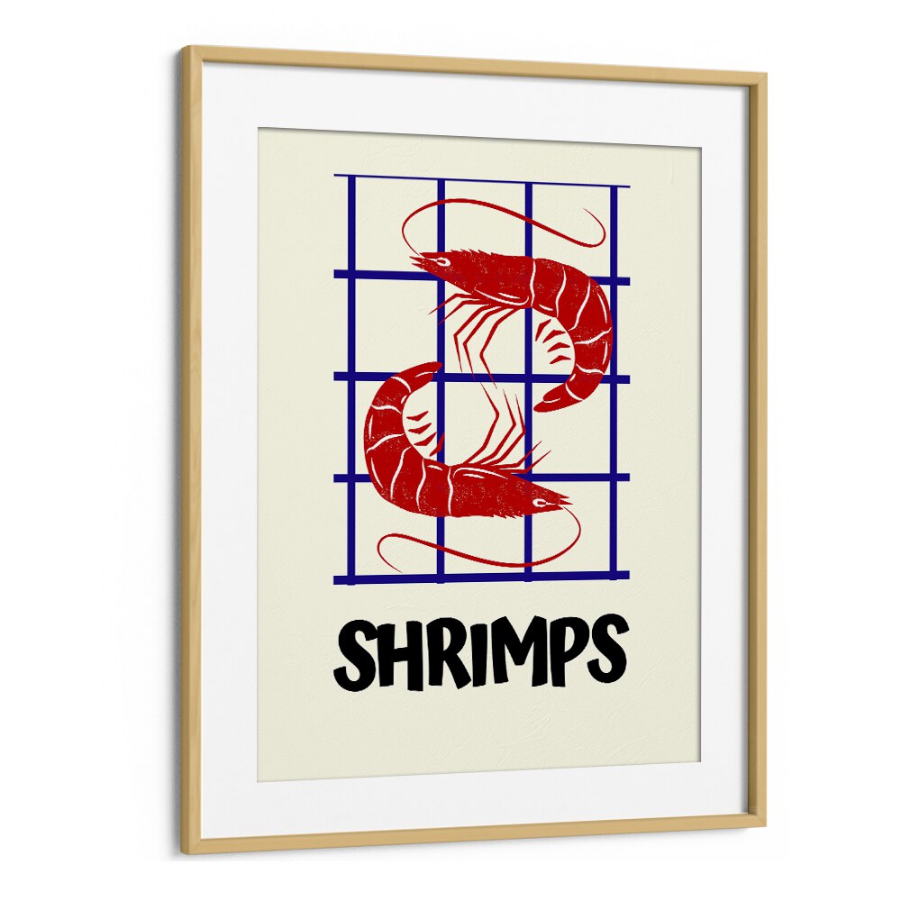 shrimps kitchen posters kitchen art prints in Oak Wood Frame With Mount