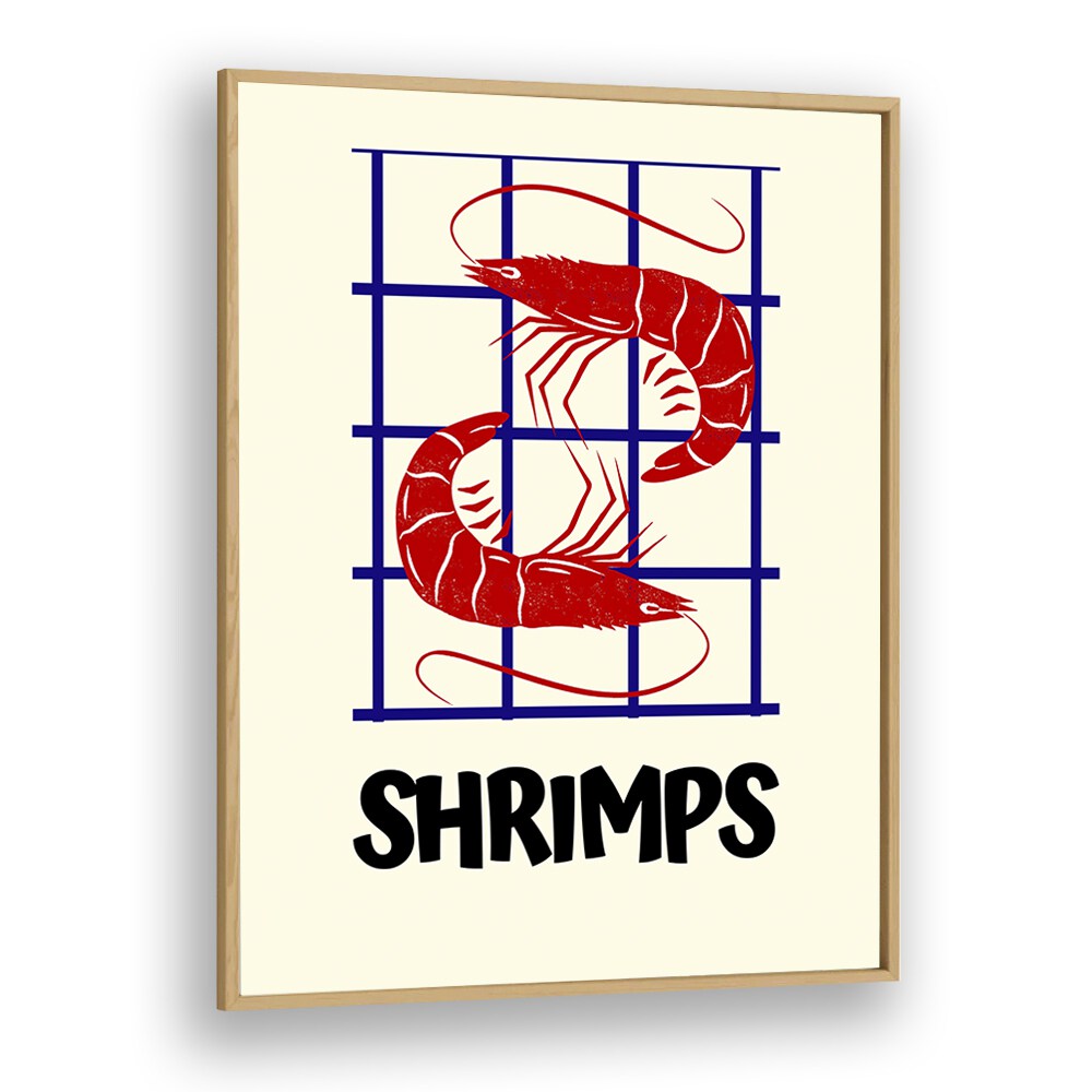 shrimps kitchen posters kitchen art prints in Oak Wood Plain Frame