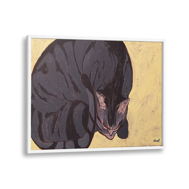 sleeping cat wildlife paintings in White Plain Frame