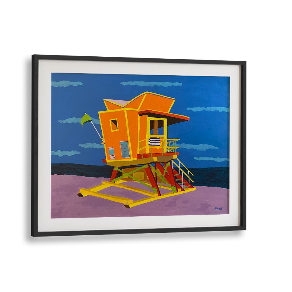 south beach landscape art prints in Black Frame With Mount