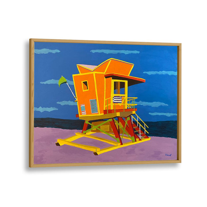 south beach landscape art prints in Oak Wood Plain Frame