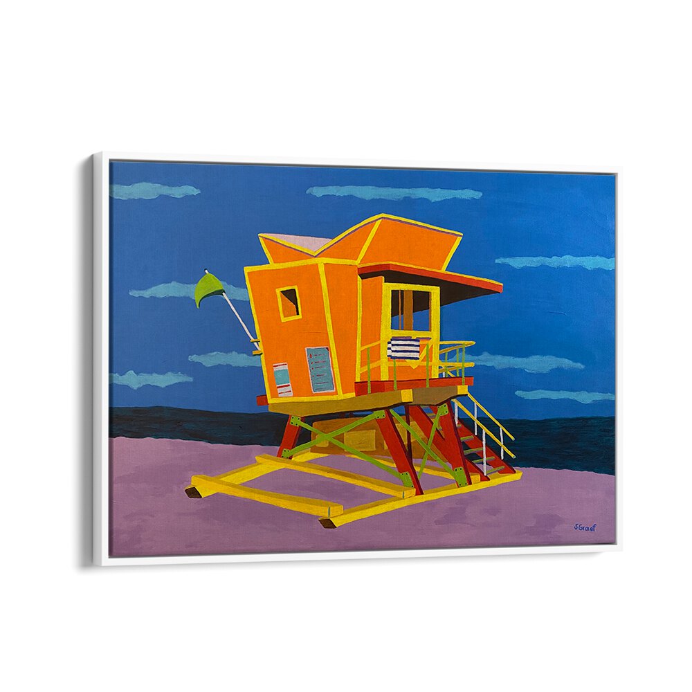 south beach landscape art prints in White Floater Frame