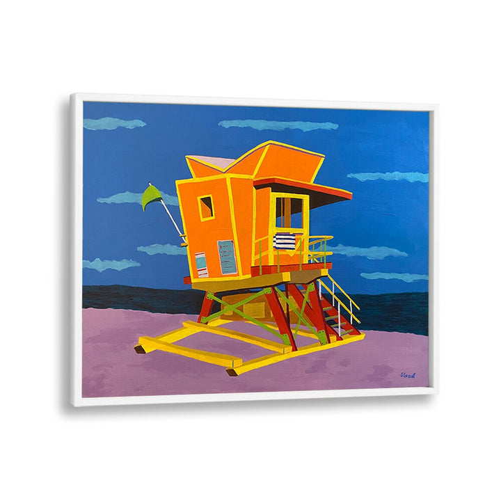 south beach landscape art prints in White Plain Frame