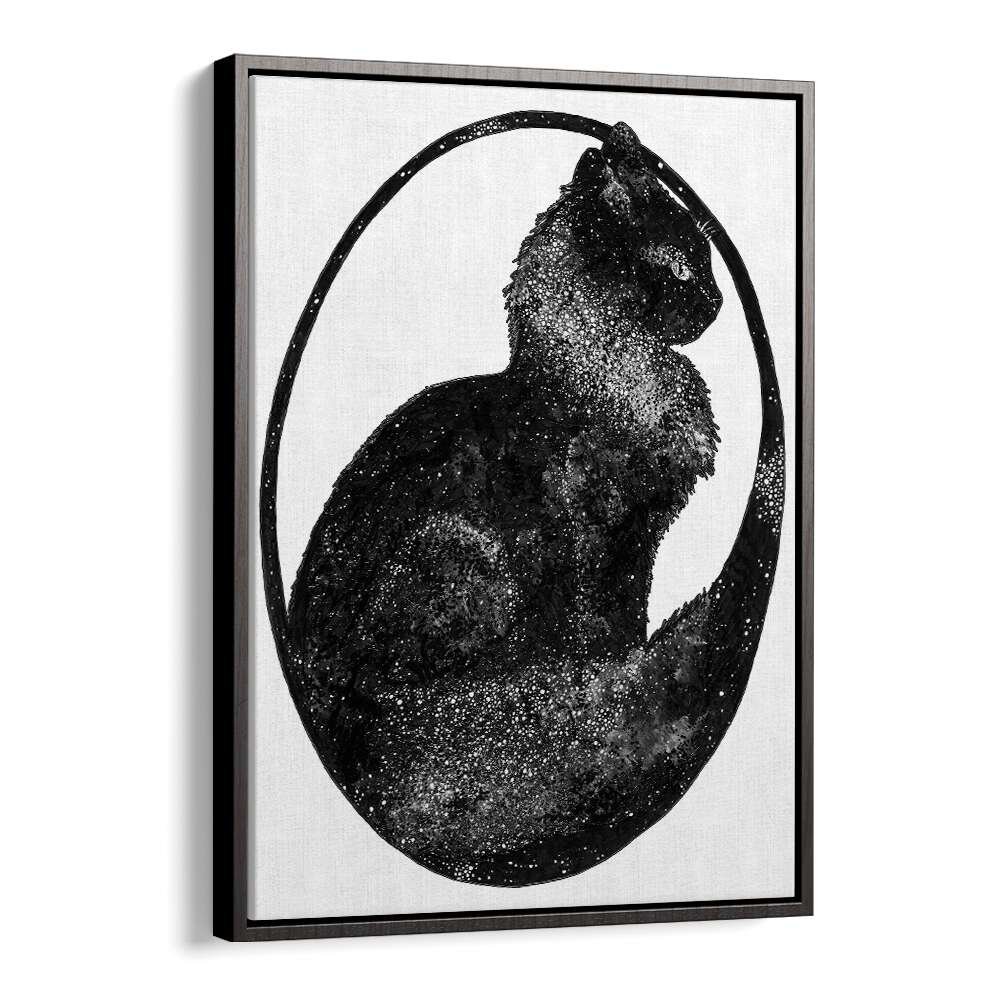 space cat large Vintage paintings in Black Floater Frame