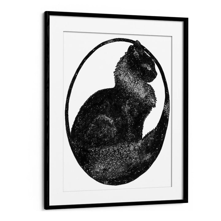 space cat large Vintage paintings in Black Frame With Mount