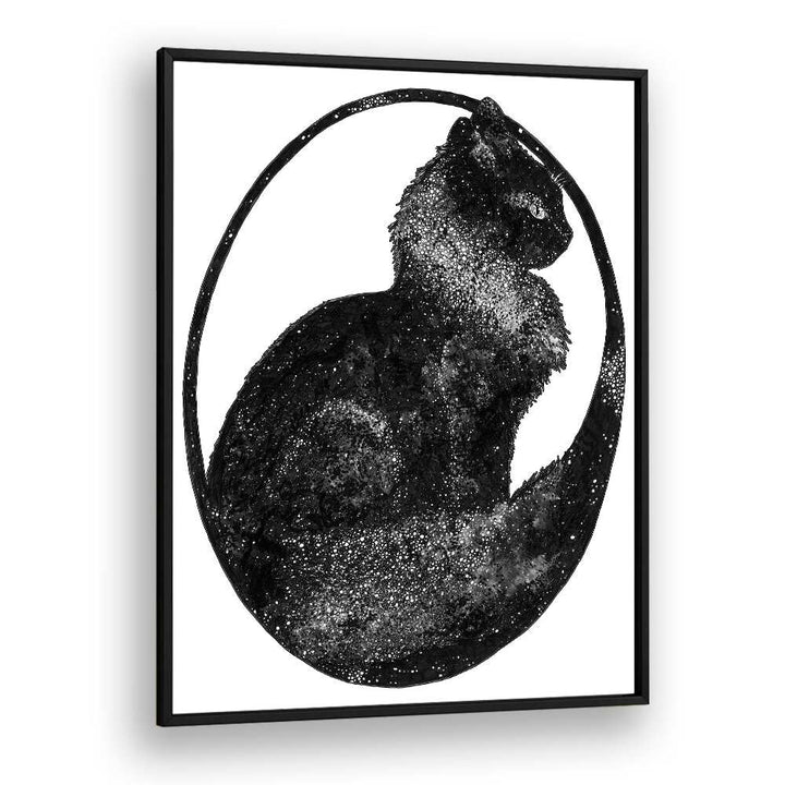 space cat large Vintage paintings in Black Plain Frame