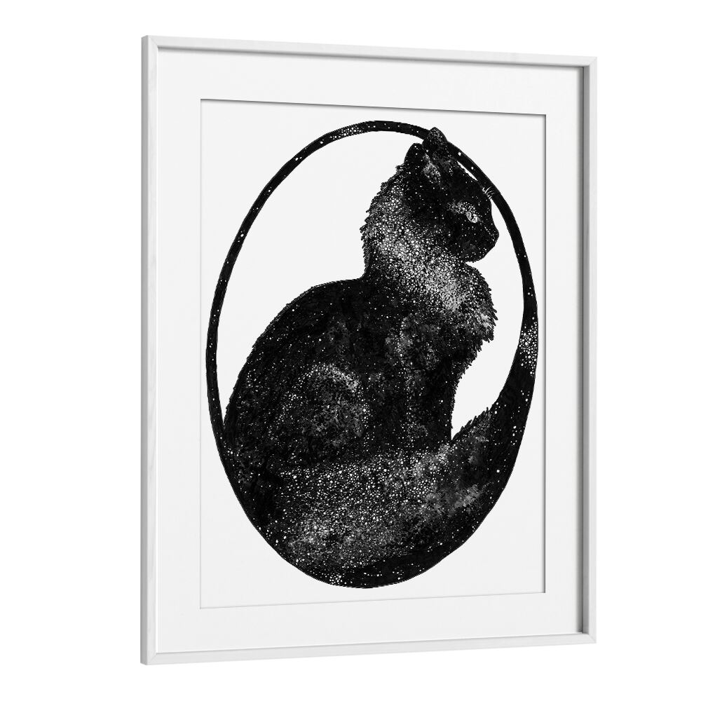 space cat largeVintage paintings in White Frame With Mount