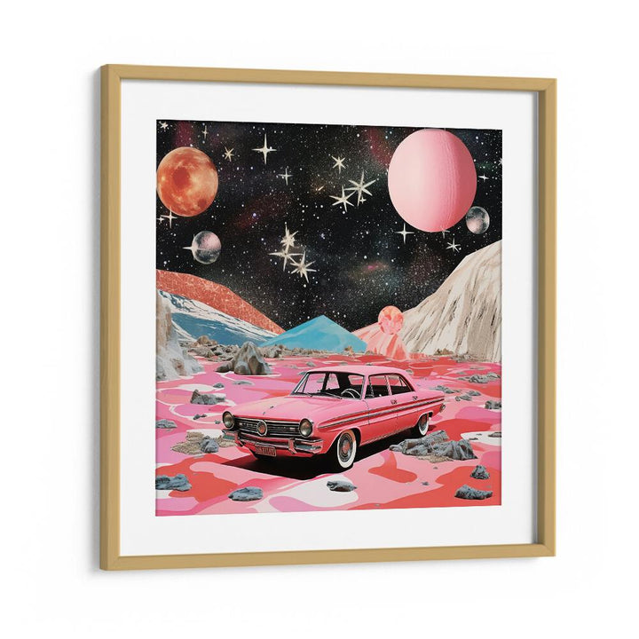 spaceride 9.0 car poster in Oak Wood Frame With Mount