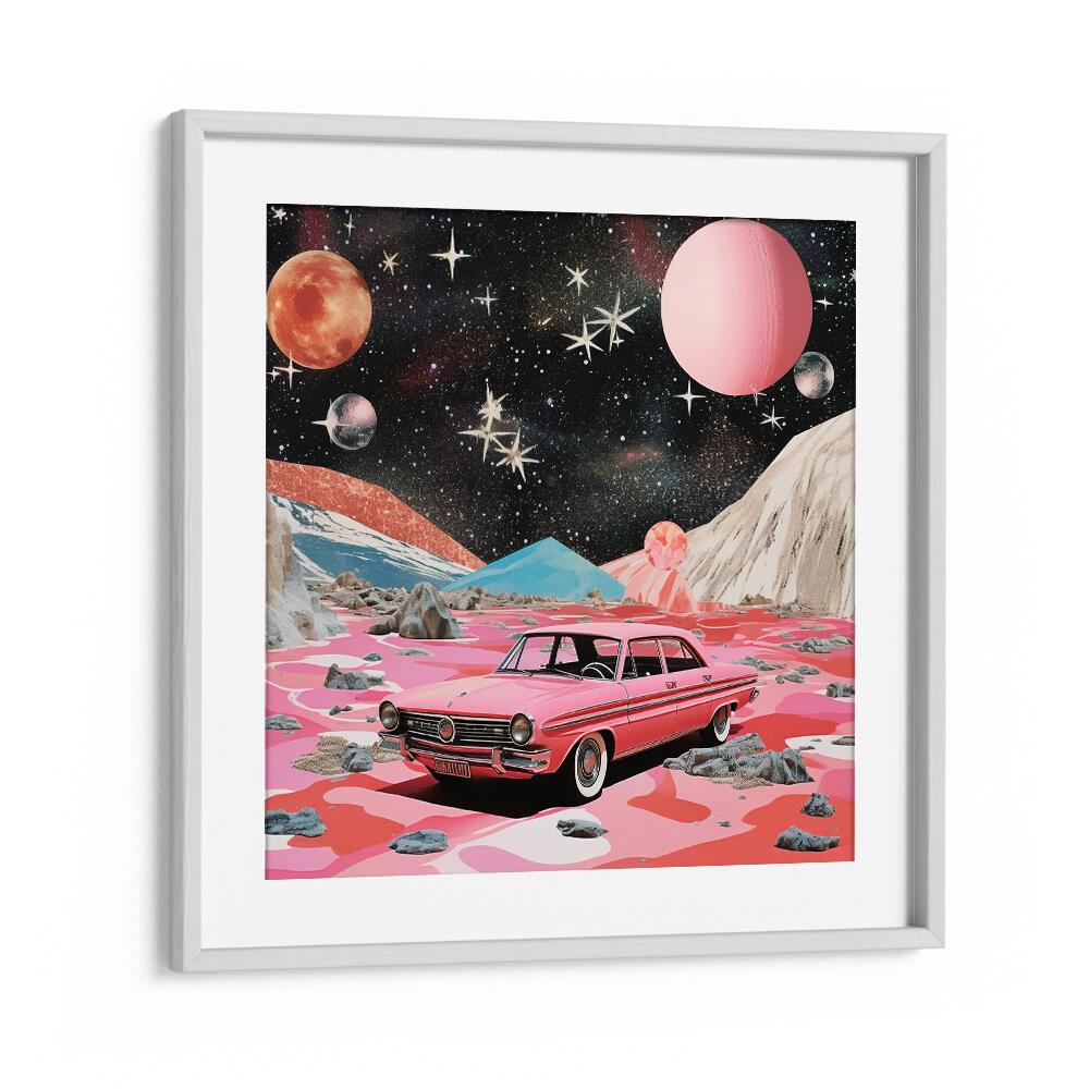 spaceride 9.0 car poster in White Frame With Mount