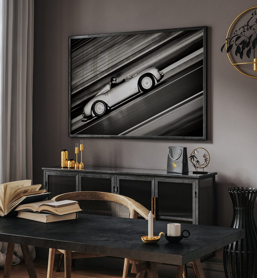 speed lines car poster Artwork II placed on a Wall 