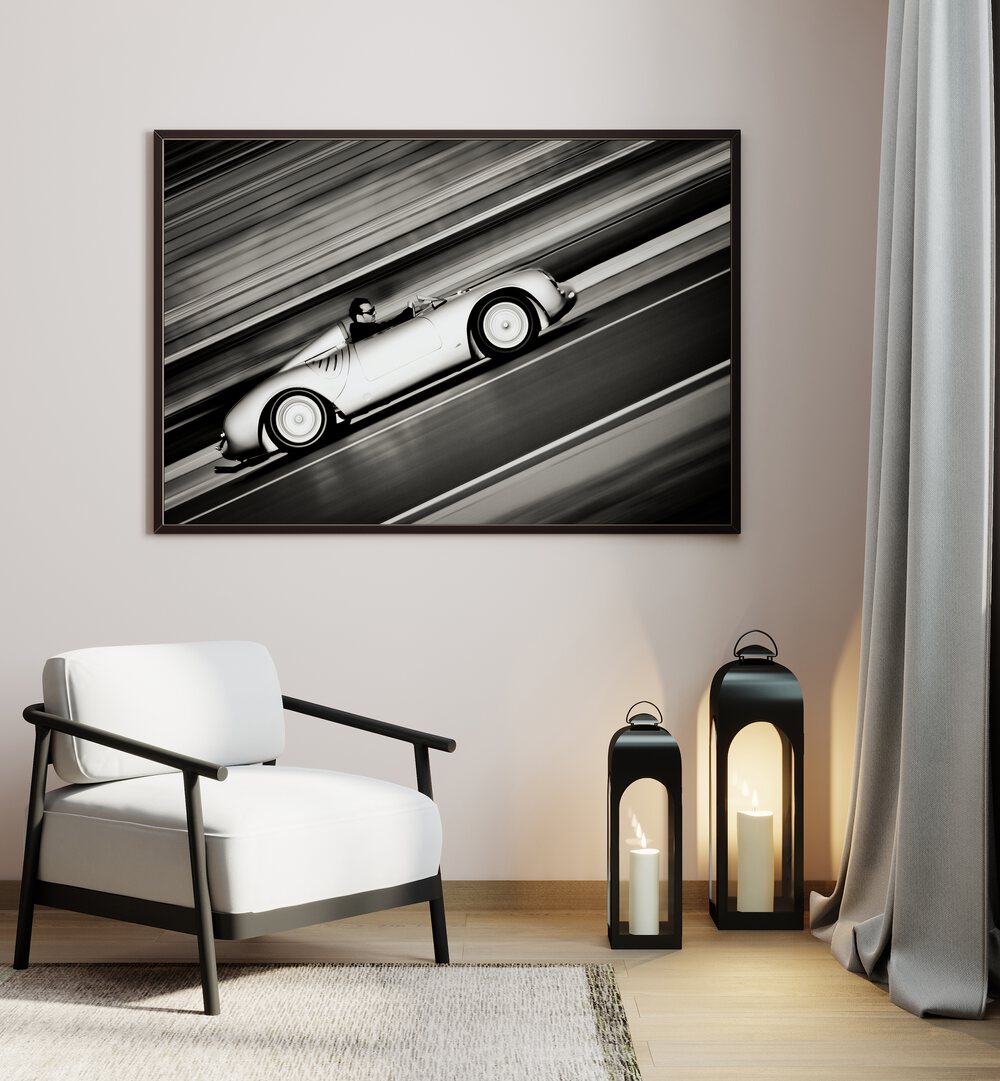 speed lines car poster Artwork II placed on a Wall 