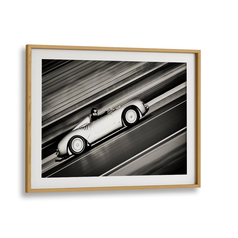 speed lines car poster in Oak Wood Frame With Mount