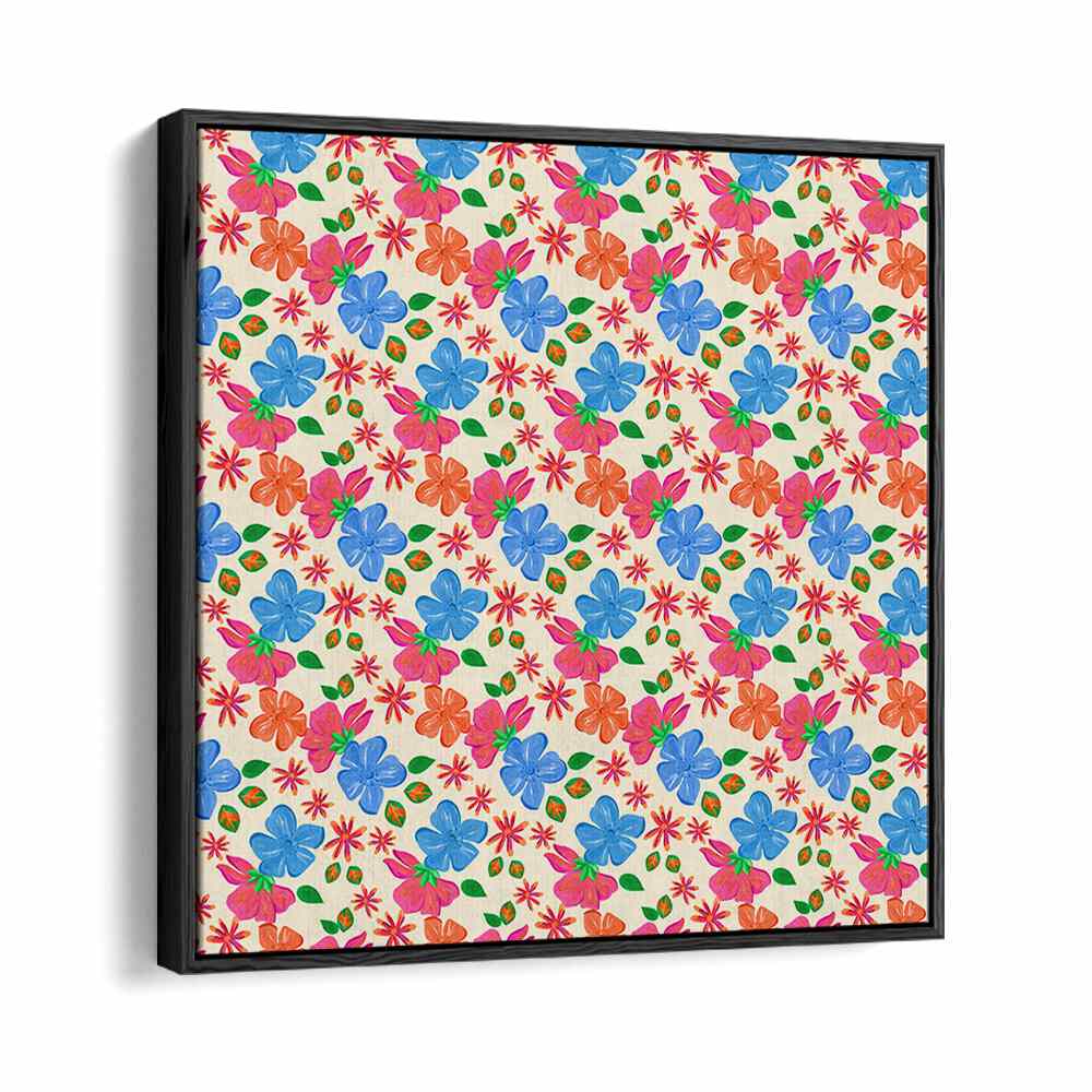 Vibrant SPRING FLORAL, FLORAL FLOWER PAINTINGS in a sleek black floater frame, perfect for enhancing your decor.