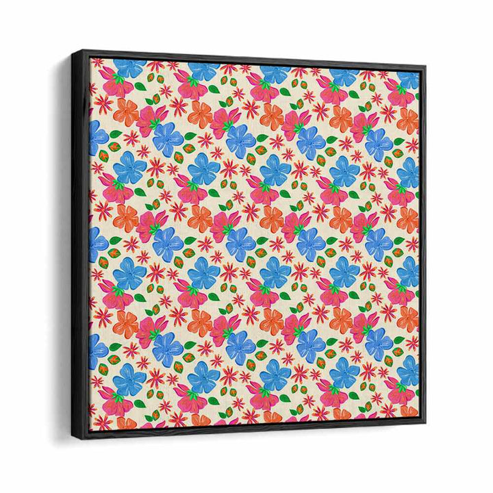 Vibrant SPRING FLORAL, FLORAL FLOWER PAINTINGS in a sleek black floater frame, perfect for enhancing your decor.