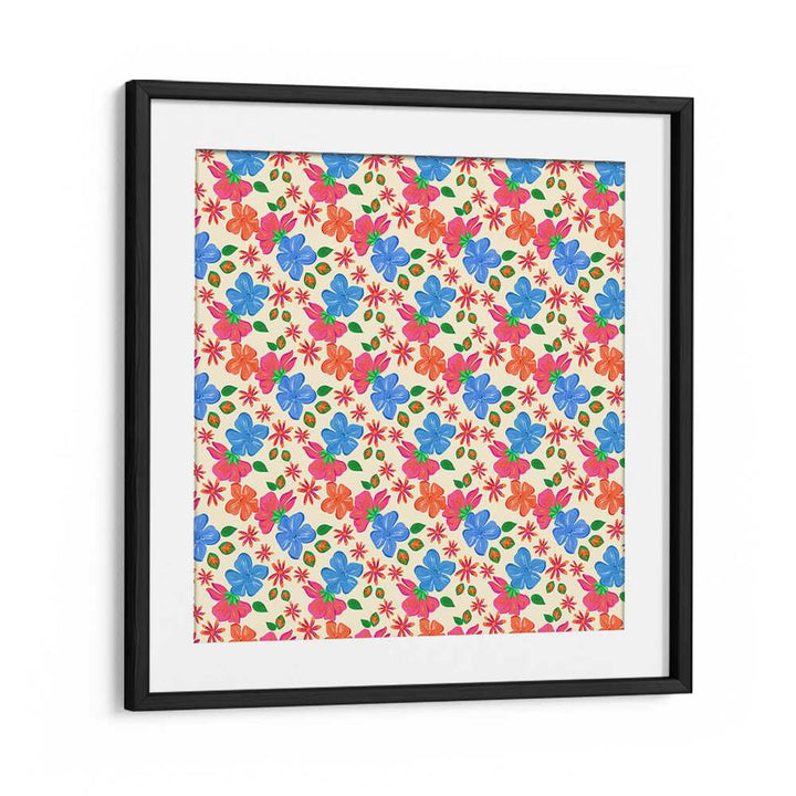Colorful SPRING FLORAL, FLORAL FLOWER PAINTINGS in a black frame, perfect for adding charm to any space.