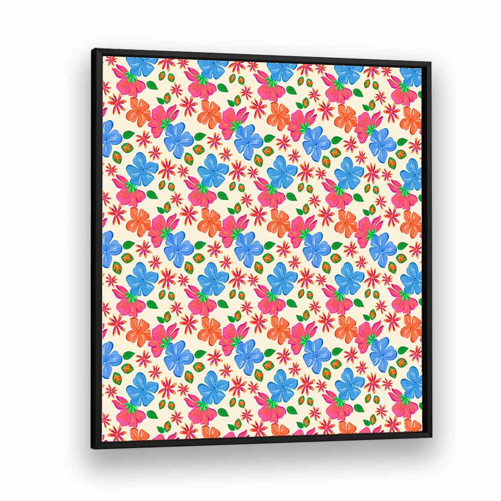 Vibrant SPRING FLORAL, FLORAL FLOWER PAINTINGS in a sleek black frame, perfect for bringing nature indoors.