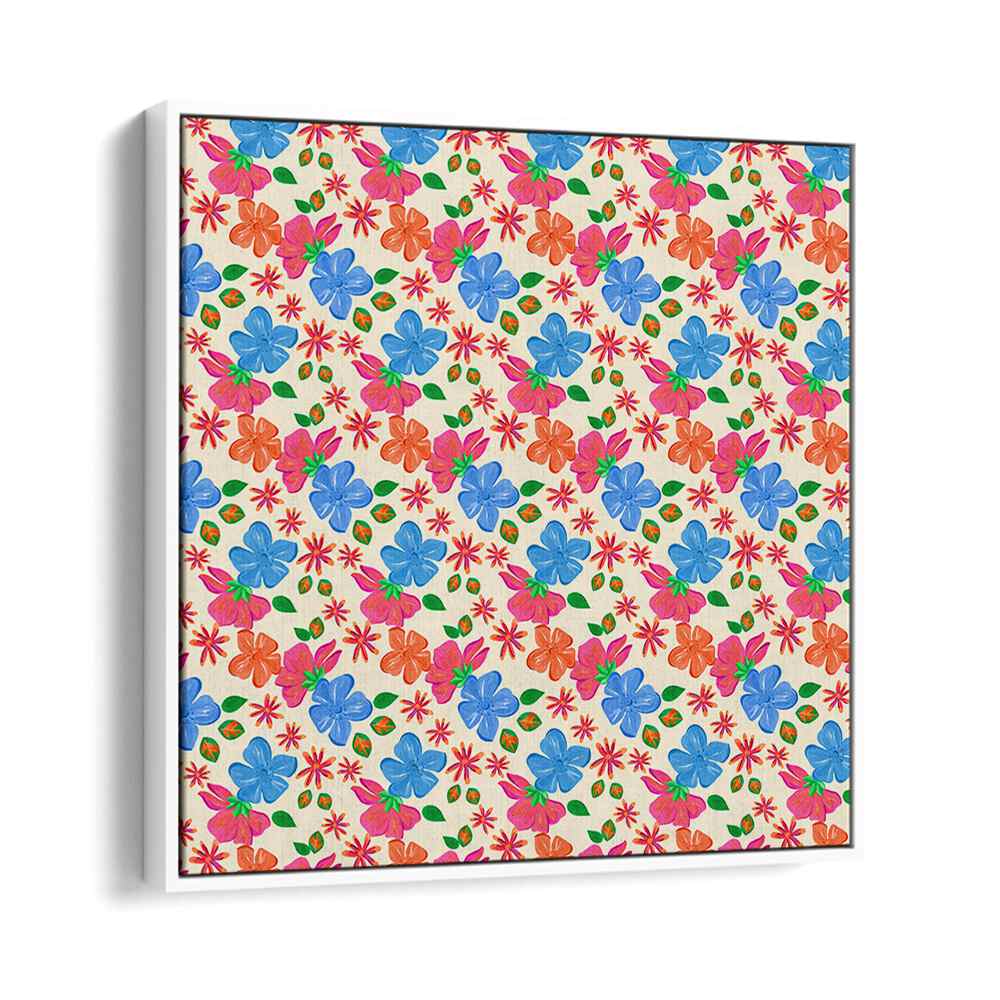 Vibrant SPRING FLORAL, FLORAL FLOWER PAINTINGS in a white floater frame, perfect for adding charm to any space.