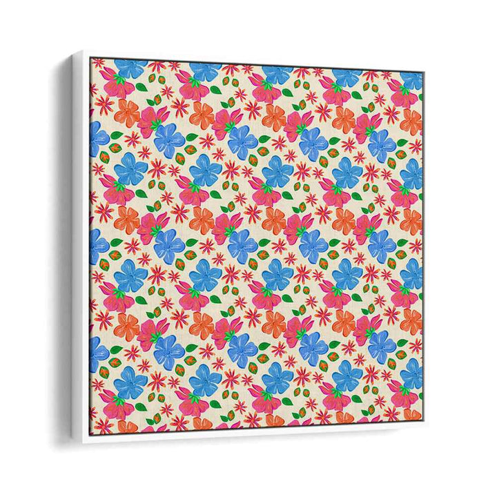 Vibrant SPRING FLORAL, FLORAL FLOWER PAINTINGS in a white floater frame, perfect for adding charm to any space.