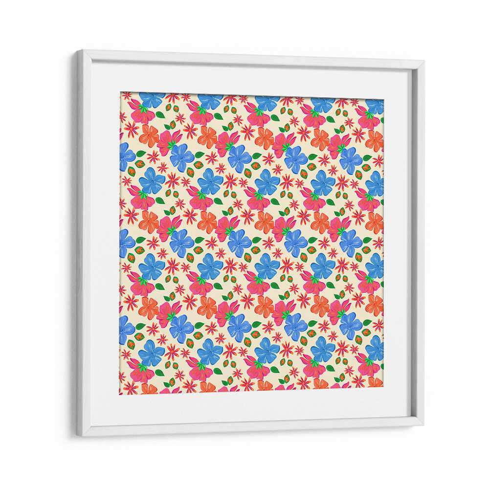 Vibrant SPRING FLORAL, FLORAL FLOWER PAINTINGS in a white frame, enhancing your home with nature's beauty.