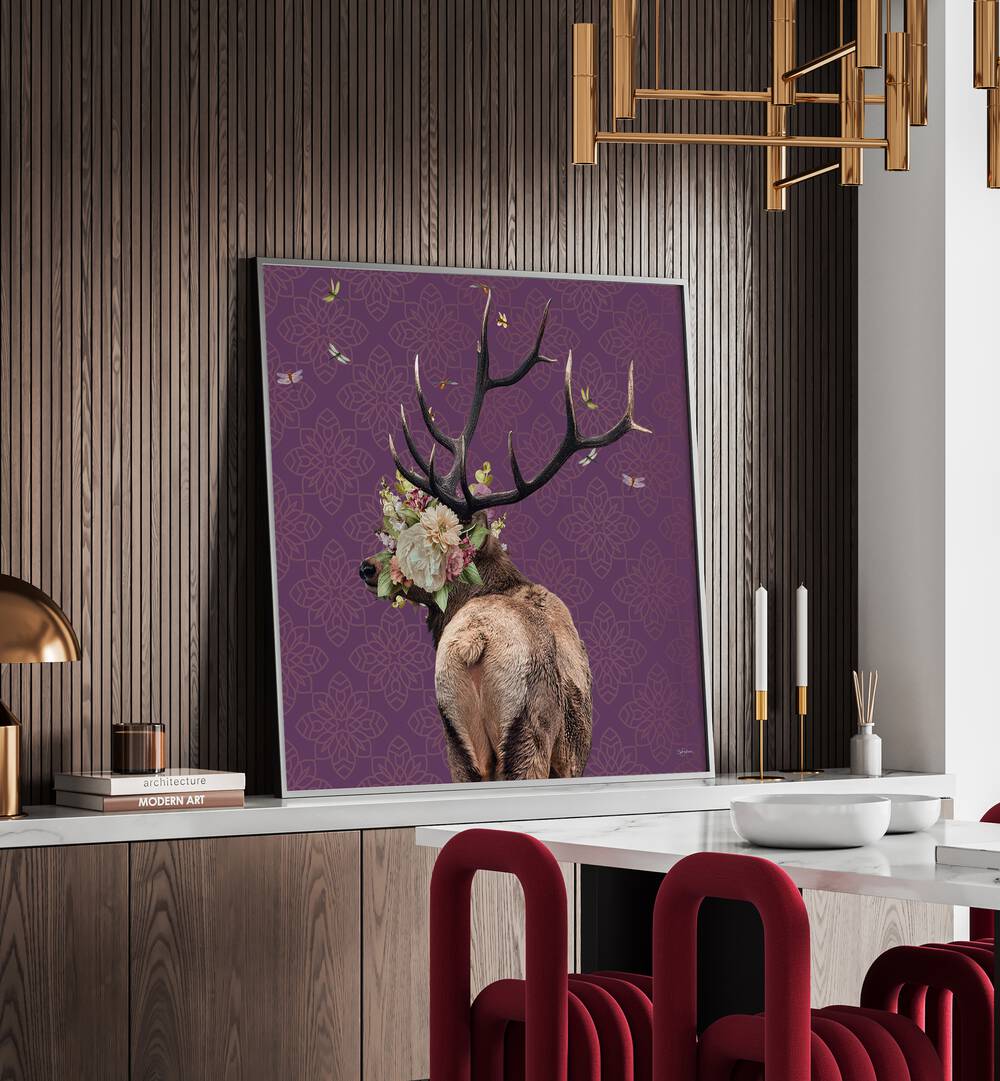 spring flower bonnet on deer by sue skellern wildlife posters wildlife paintings Artwork I placed on a wall