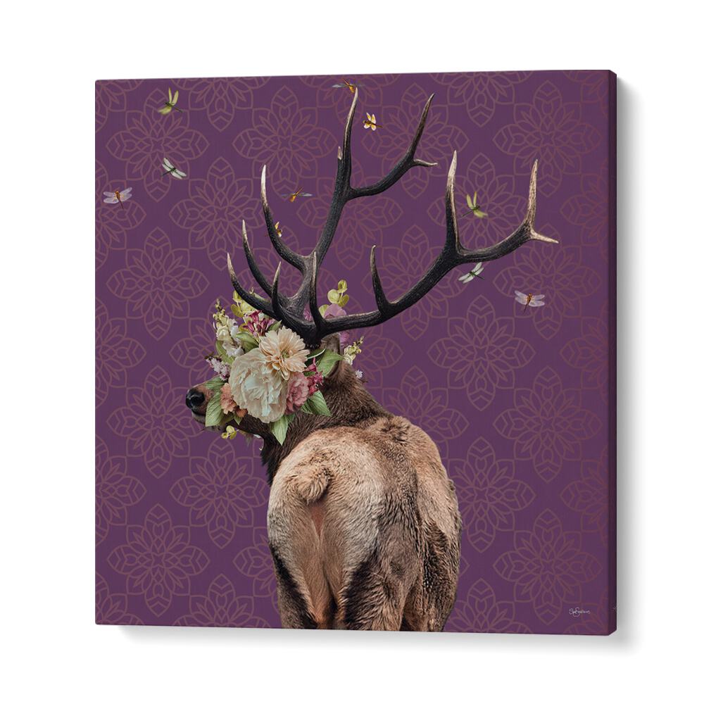 spring flower bonnet on deer by sue skellern wildlife posters wildlife paintings in Gallery Wrap