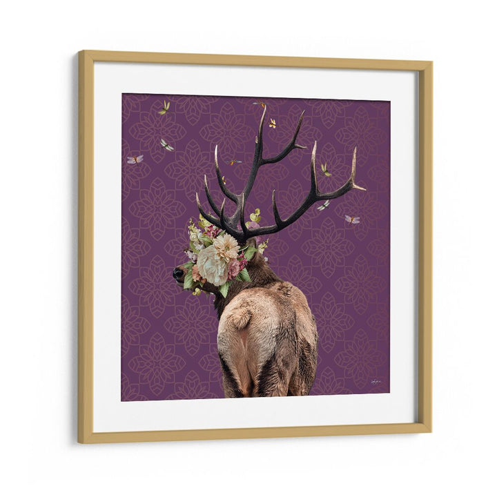 spring flower bonnet on deer by sue skellern wildlife posters wildlife paintings in Oak Wood Frame With Mount