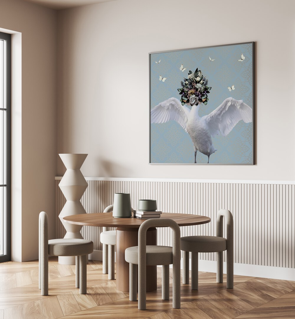 spring flower bonnet on swan by sue skellern kids room paintings kids room wallart Artwork I placed on a wall