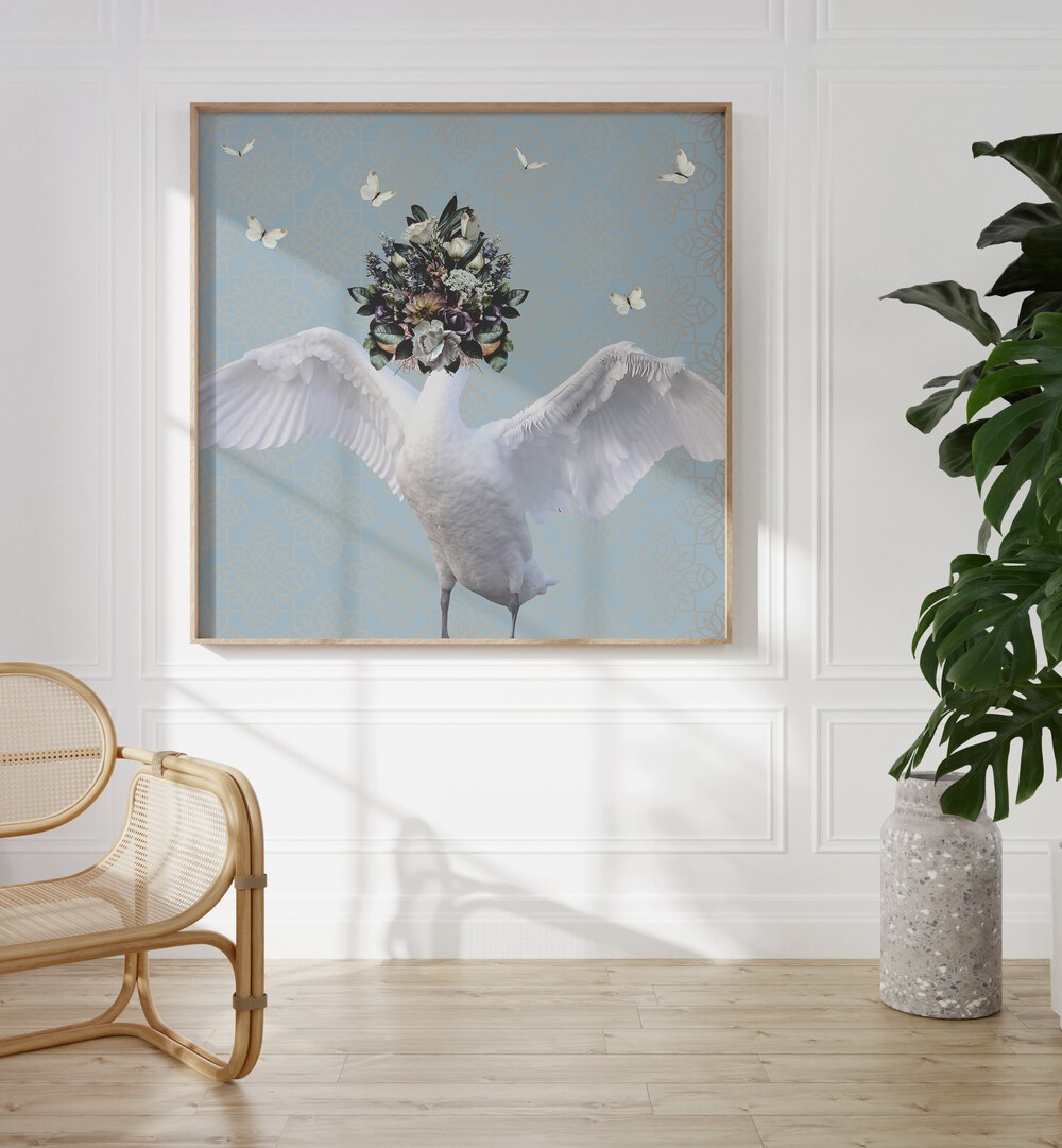 spring flower bonnet on swan by sue skellern kids room paintings kids room wallart Artwork III placed on a wall