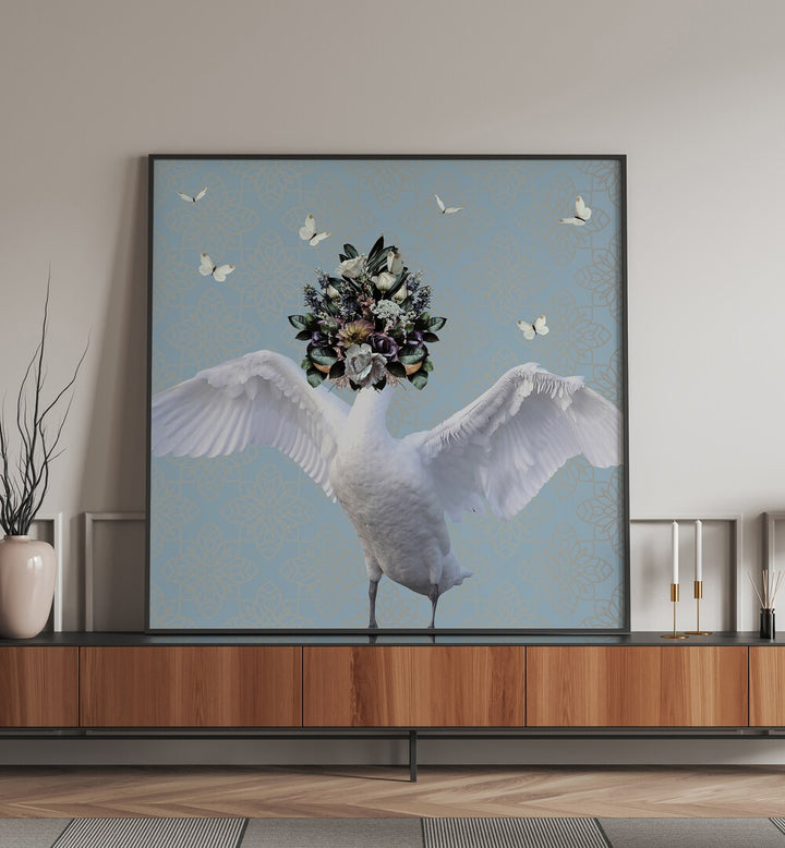 spring flower bonnet on swan by sue skellern kids room paintings kids room wallart Artwork I placed on a wall